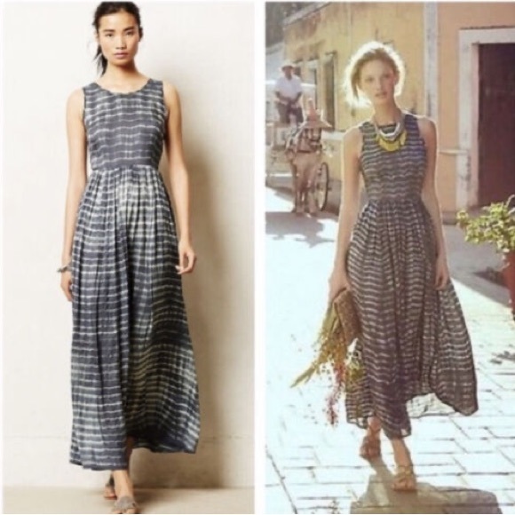 Anthropologie NEUW Shibori Maxi Dress Tie Dye Back Cutout Womens Gray Boho Dress - Picture 2 of 4